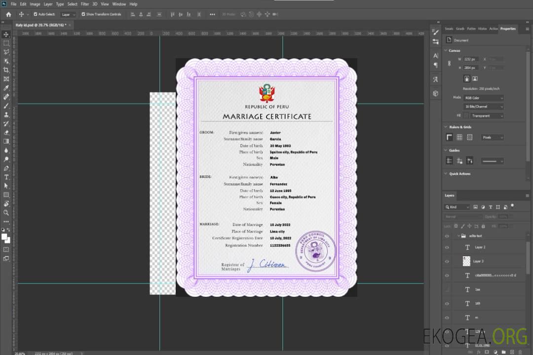 Modèle PSD de certificat de mariage au Pérou template Modèle PSD de certificat de mariage au Pérou template